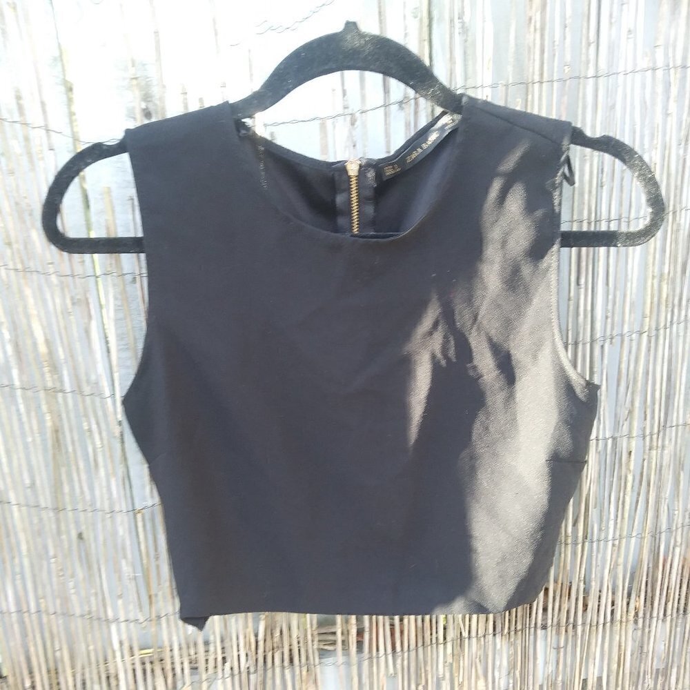 Zara Basic Cropped Sleeveless Black Women's Tank Top - S